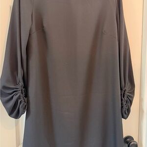 Long Sleeve Ruched Sleeve Shift Dress - Charcoal Gray